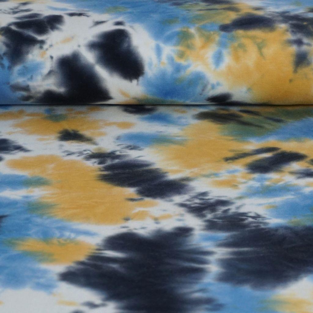 French Terry Batik blau schwarz gelb